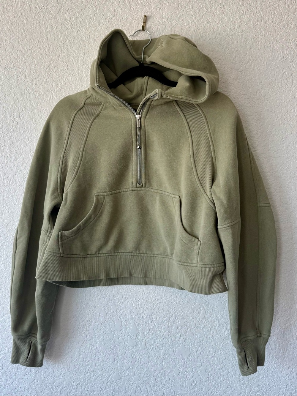 Lululemon Cropped Olive Green Half-Zip Hoodie